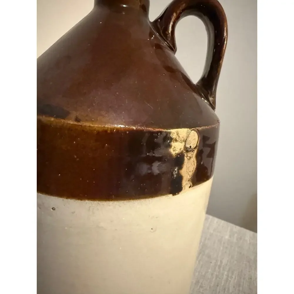🏺 Antique Stoneware Jug Crock Brown & Cream Primitive Farmhouse Decor 12